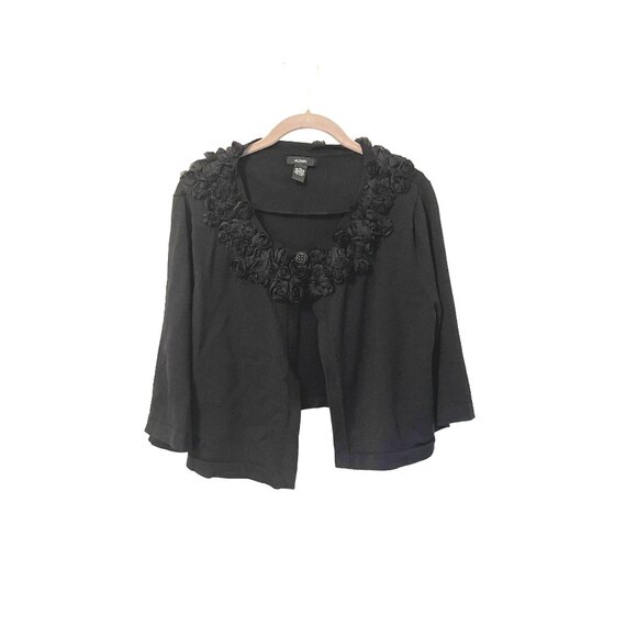 Alfani Bolero Shrug Dressy Rosette Collar Button Black XL 3/4 Sleeve - Picture 1 of 3